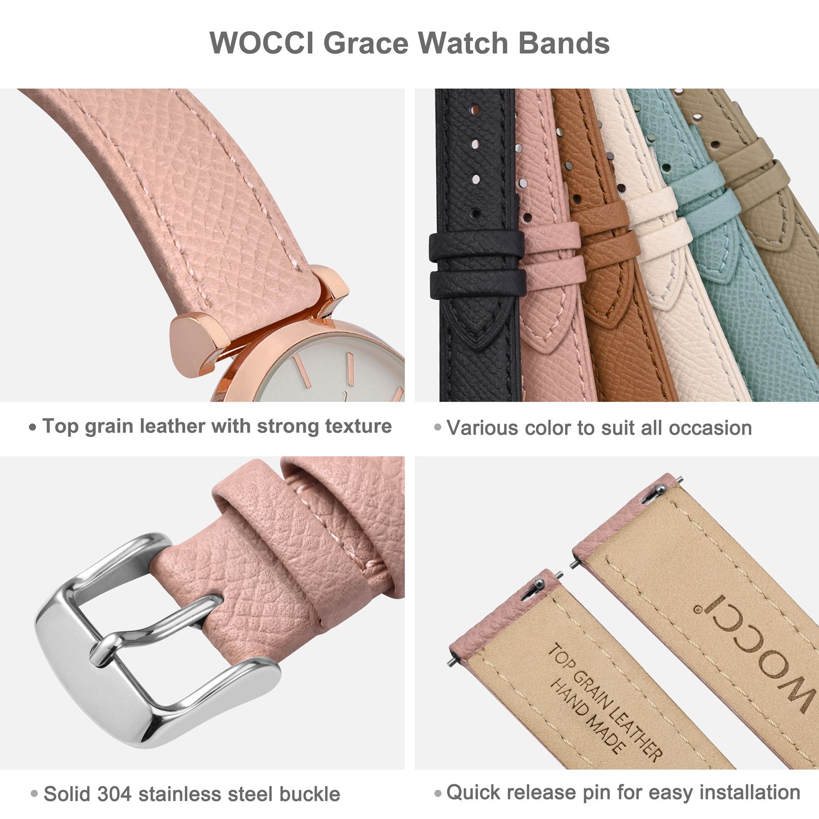 WOCCI Top Grain Leather Watch  – Leather Strap Quick Release recenzja i cena