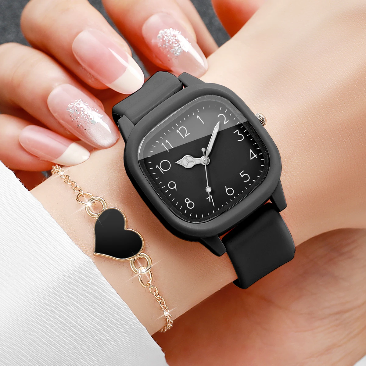 5 sztuk: modny, kwadratowy zeg – Silicone Band Women recenzja i cena